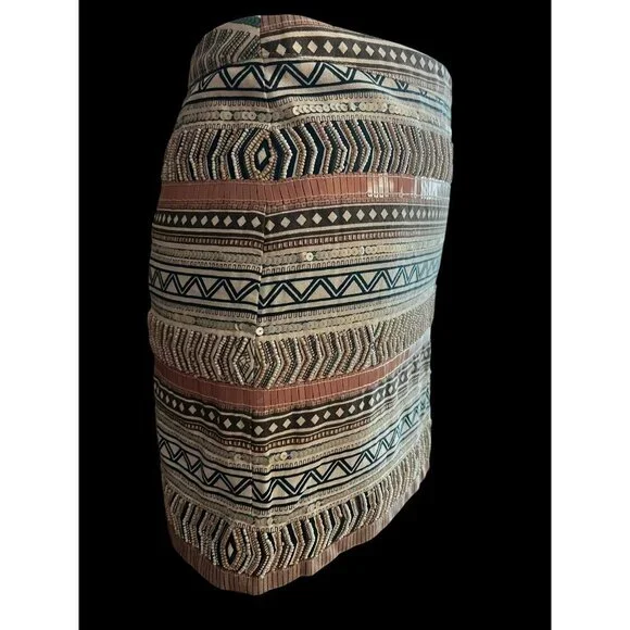 MNG Casual Skirt WOMEN 4/EUR 36 Multicolor Rosita Woven Embellished Beaded Sequi - Picture 2 of 6